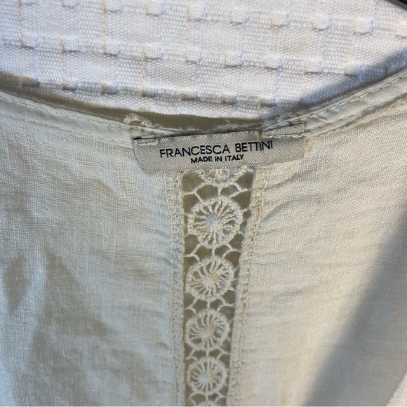 Francesca Bettini OS One Size 100% Linen Open Vest Kimono Beige Floral Crochet - Picture 3 of 7